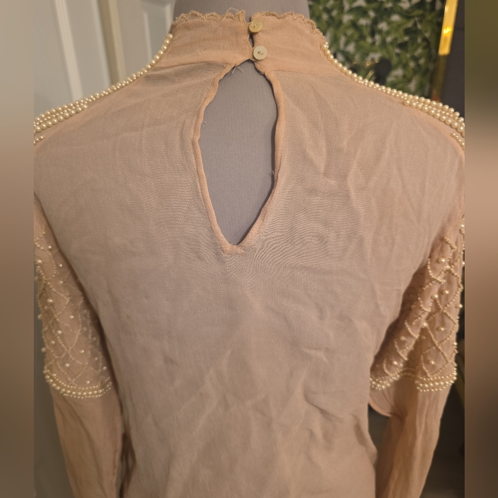 Zara Pearl Embellished Blouse – Sheer Blush - Picture 4 of 4